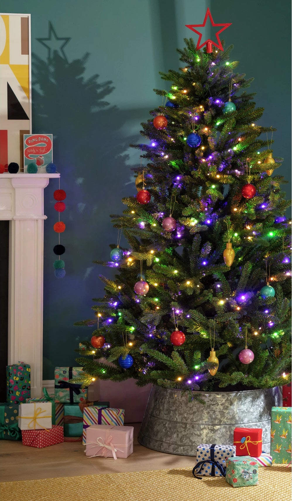 Multi color pre lit christmas deals tree