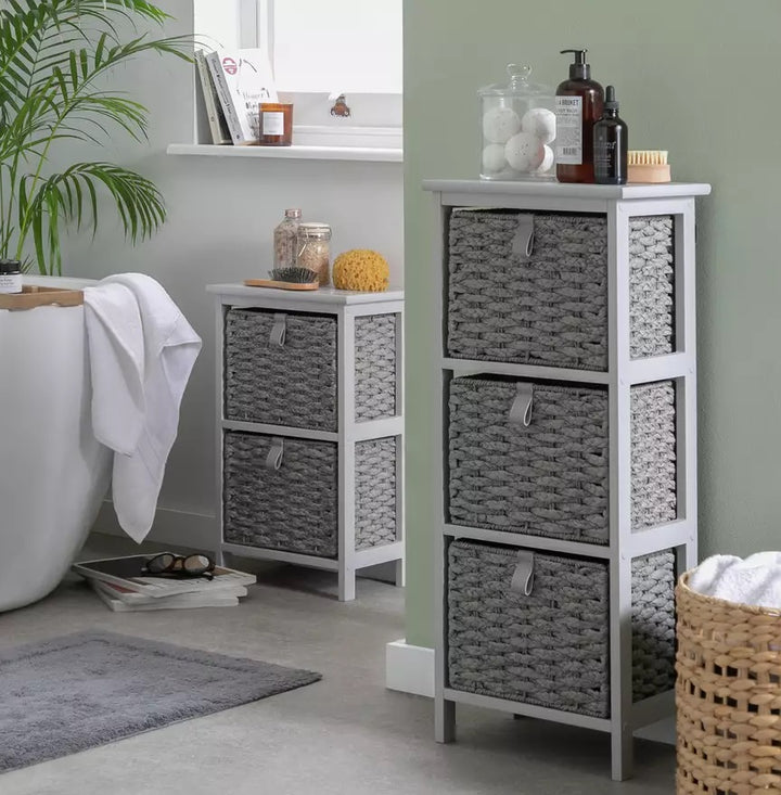 Home 2 & 3 Drawer Woven Bathroom Storage Unit - Grey