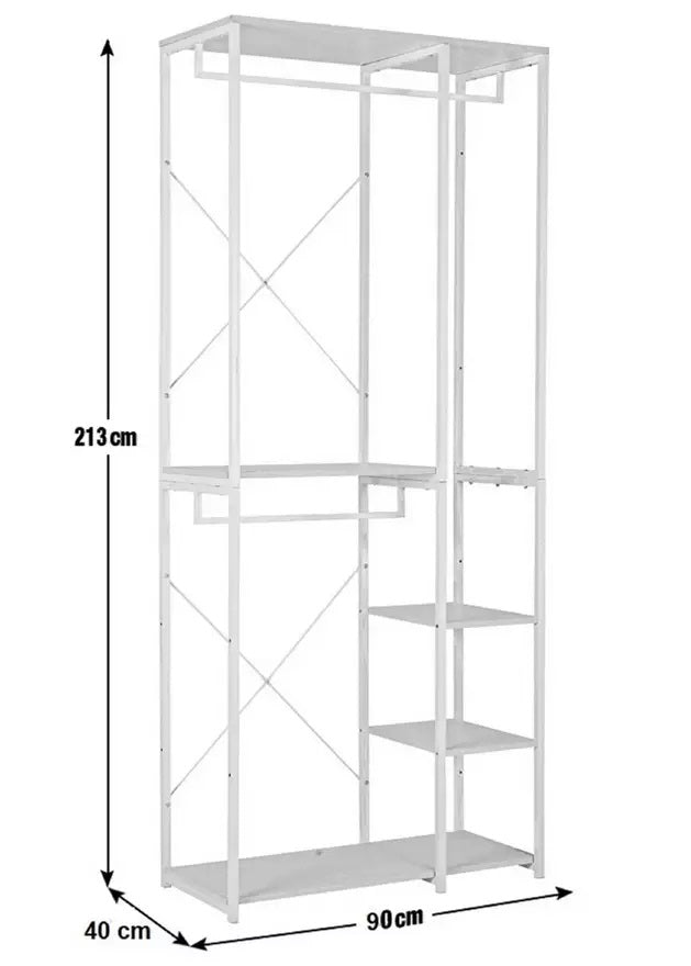 Home Double 2 Rail 4 Shelf Wardrobe - White