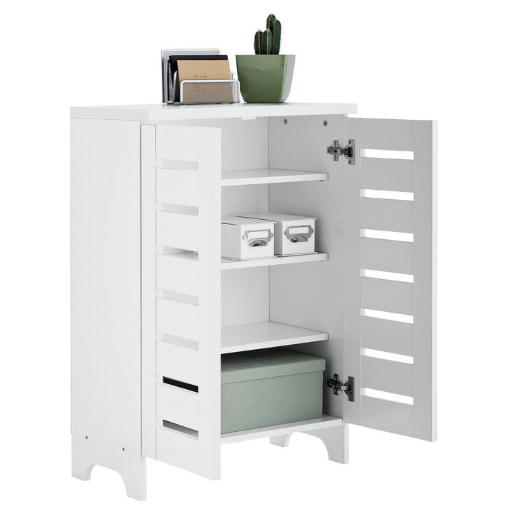 Home Slatted 2 Door Shoe Storage Cabinet - White