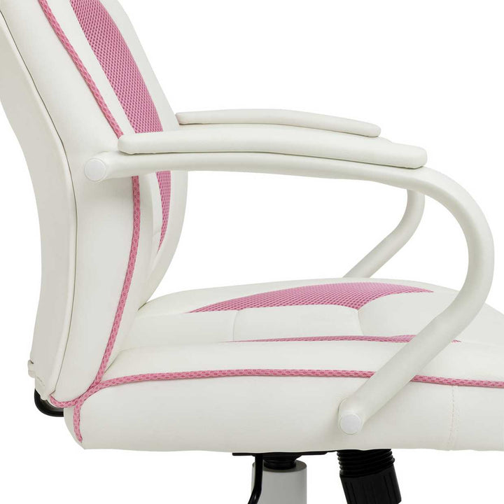 Home Faux Leather Mid Back Gaming Chair - White & Pink