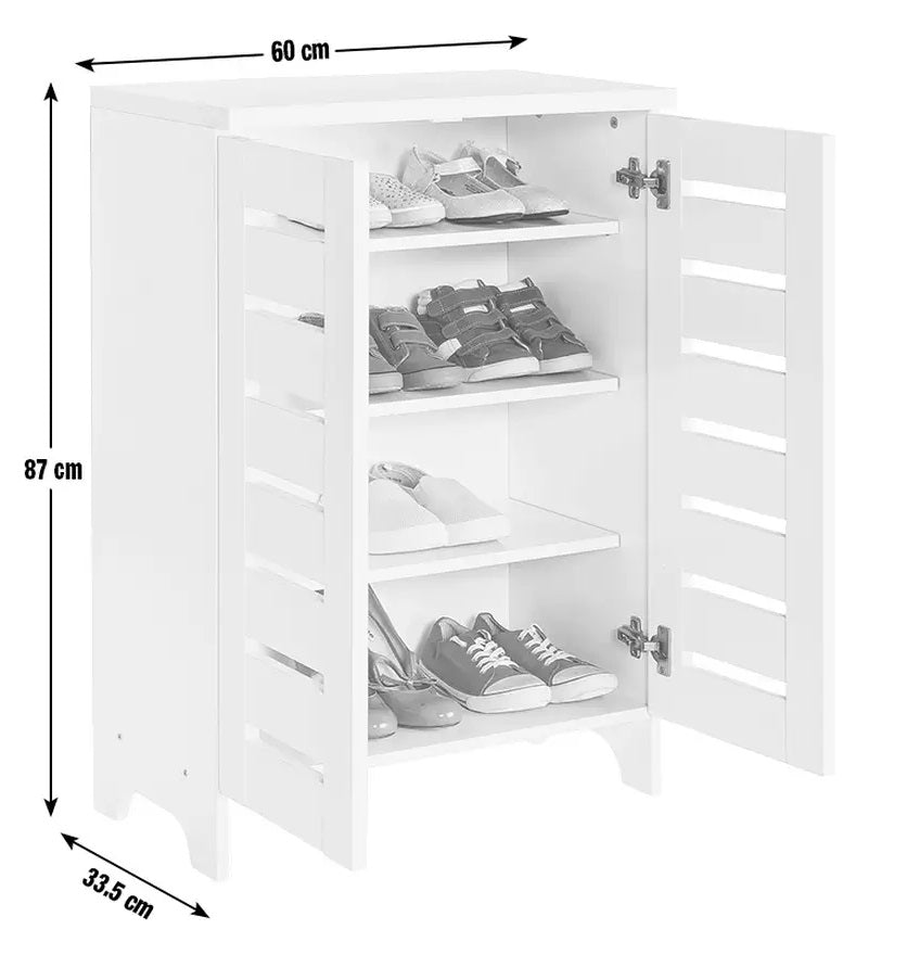 Home Slatted 2 Door Shoe Storage Cabinet - White