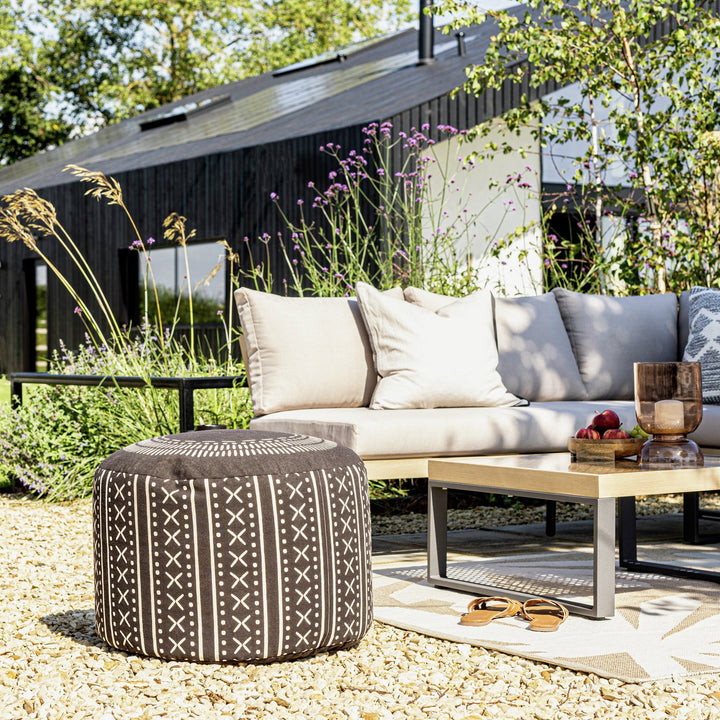 Habitat Black Round Printed Pouffe Outdoor Cushion