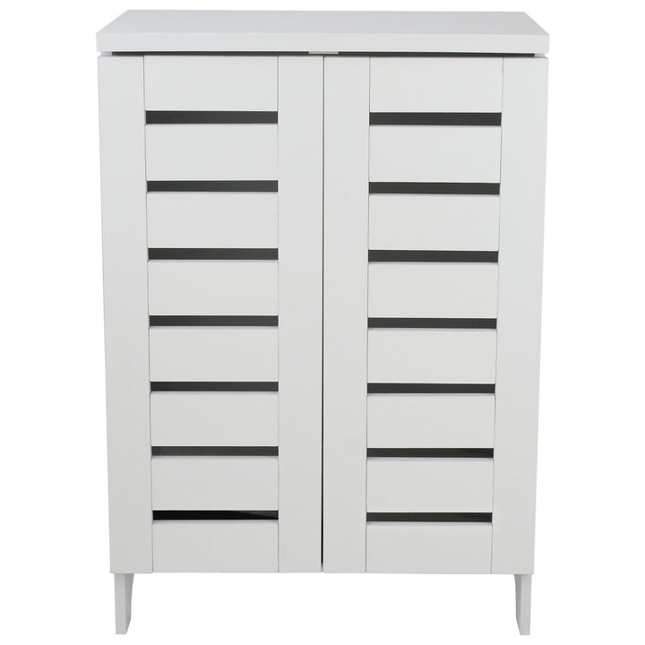 Home Slatted 2 Door Shoe Storage Cabinet - White