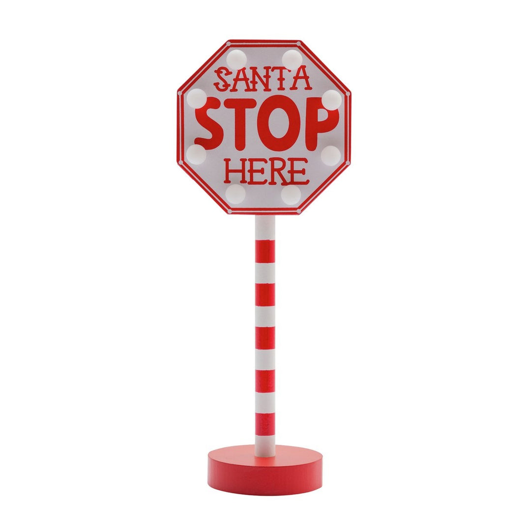 Home LED Santa Stop Here Sign - Red & White