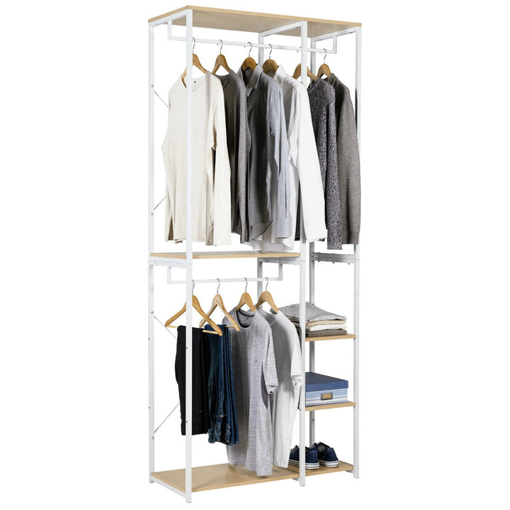 Home Double 2 Rail 4 Shelf Wardrobe - White