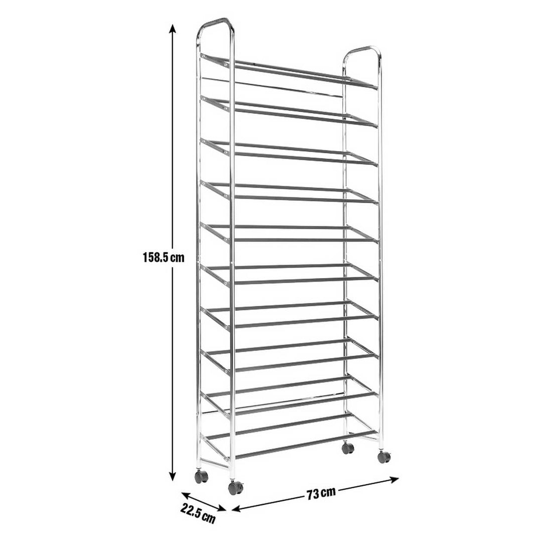 Home 10 Shelf Rolling Shoe Storage Rack - Chrome