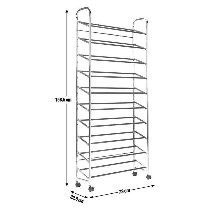 Home 10 Shelf Rolling Shoe Storage Rack - Chrome