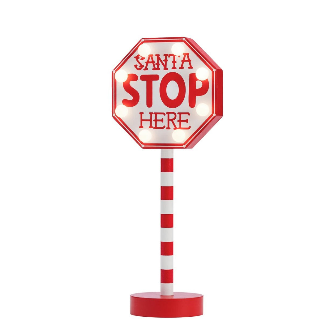 Home LED Santa Stop Here Sign - Red & White