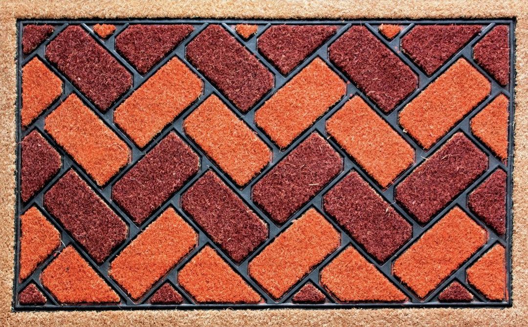 Red Brick Effect Doormat Natural Coir & Rubber Entrance Scraper Mat 75cm x 45cm