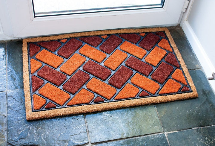 Red Brick Effect Doormat Natural Coir & Rubber Entrance Scraper Mat 75cm x 45cm