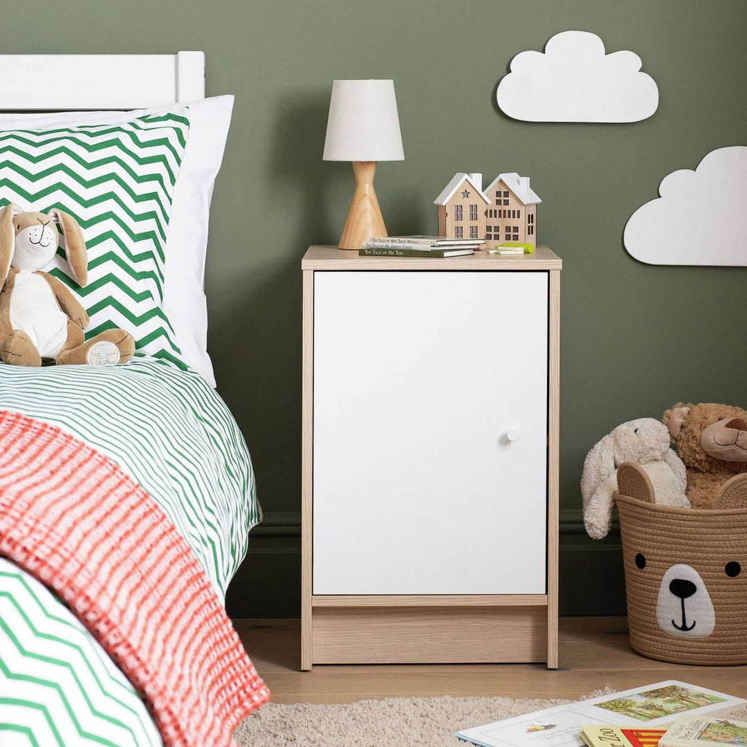 Home Kids Malibu 1 Door Bedside Table - White & Acacia