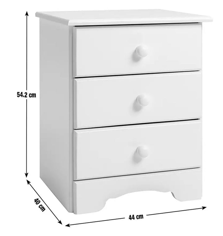 Home Nordic 3 Drawer Bedside Table - White