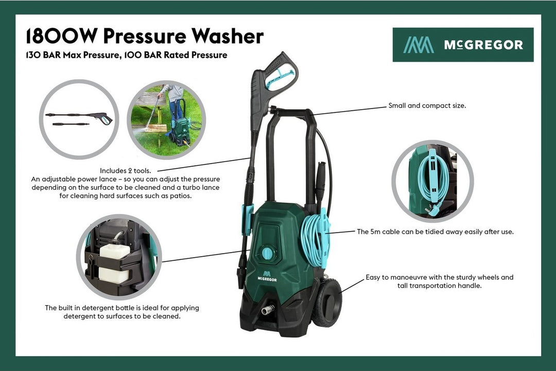 McGregor 1800w Pressure Washer - Green