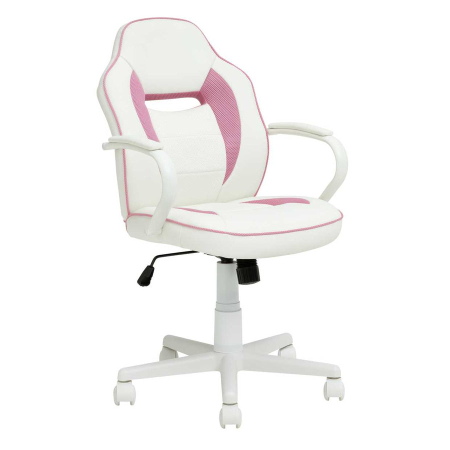 Home Faux Leather Mid Back Gaming Chair - White & Pink