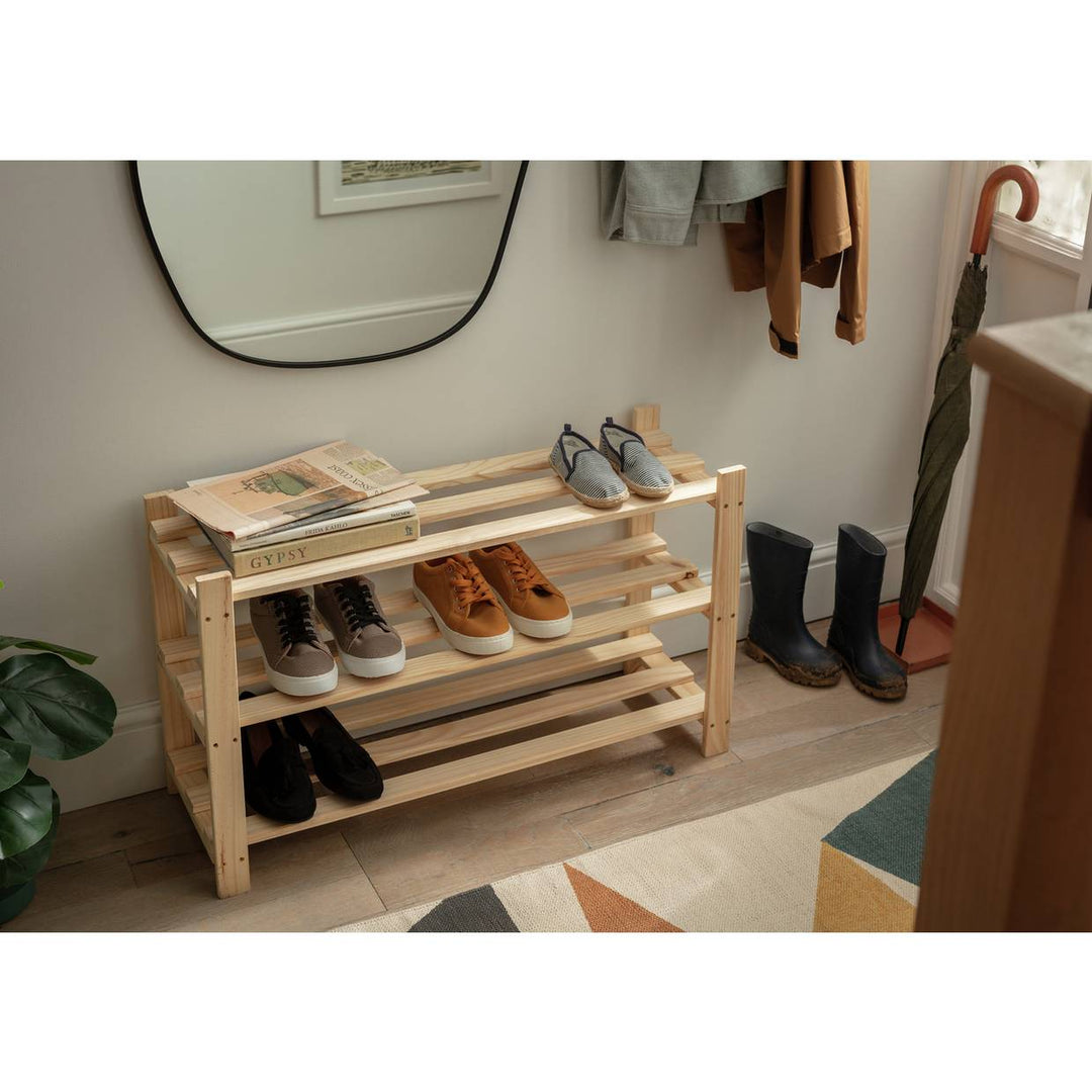 Home Karee 3 Shelf Shoe Storage Rack - Pine