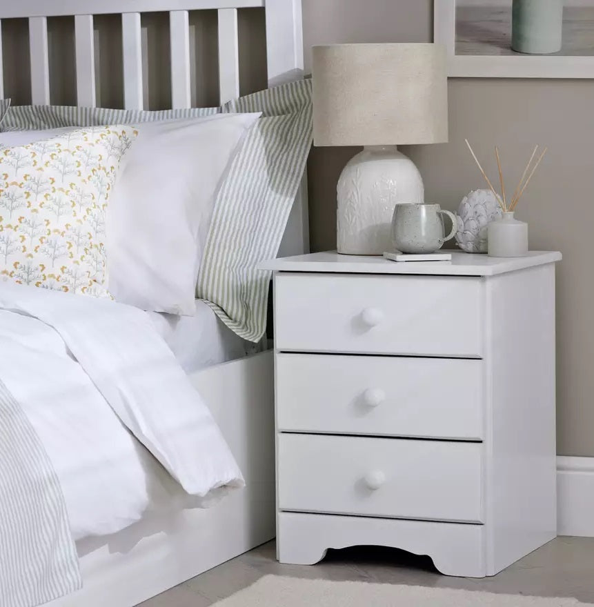 Home Nordic 3 Drawer Bedside Table - White