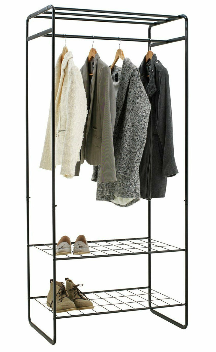 Home Clothes Rail With Shelves - Black