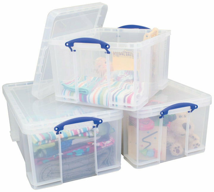 Really Useful 2 x 64 Litre 1 x 42 Litre Storage Boxes - Clear 