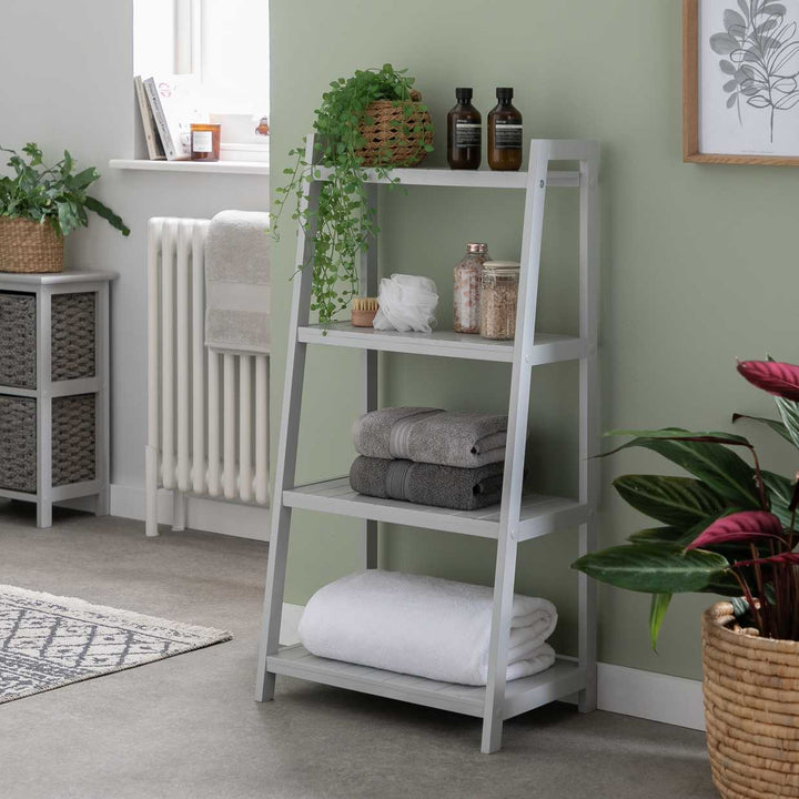 Home Tongue And Groove Ladder Shelves- Grey