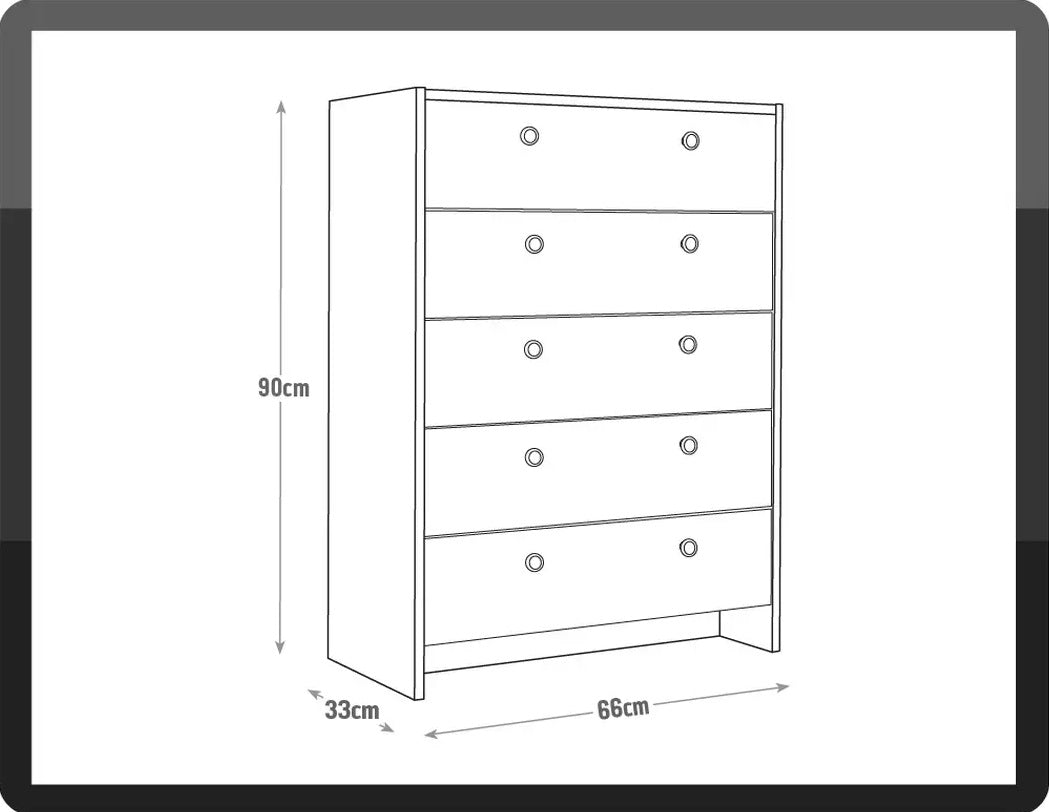 Home Seville 5 Drawer Chest - White