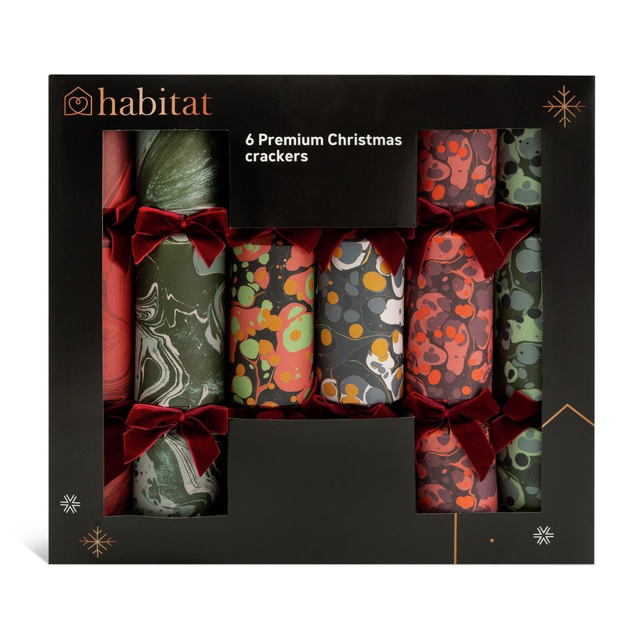 Habiat Pack of 6 Marbled Premium Christmas Crackers