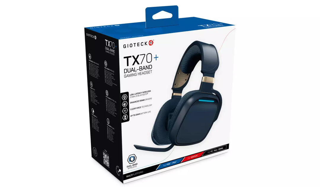 Gioteck TX70+ Wireless PS5, PS4, Switch, PC Headset - Blue