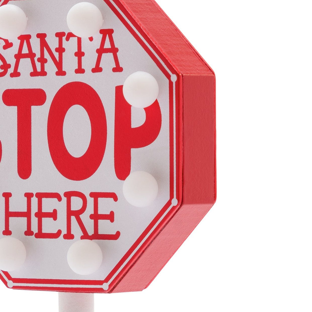 Home LED Santa Stop Here Sign - Red & White