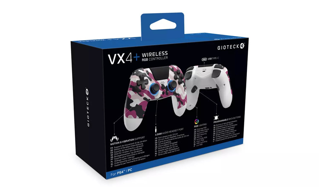 Gioteck VX4+ PS4 Wireless RGB Controller - Pink Camo