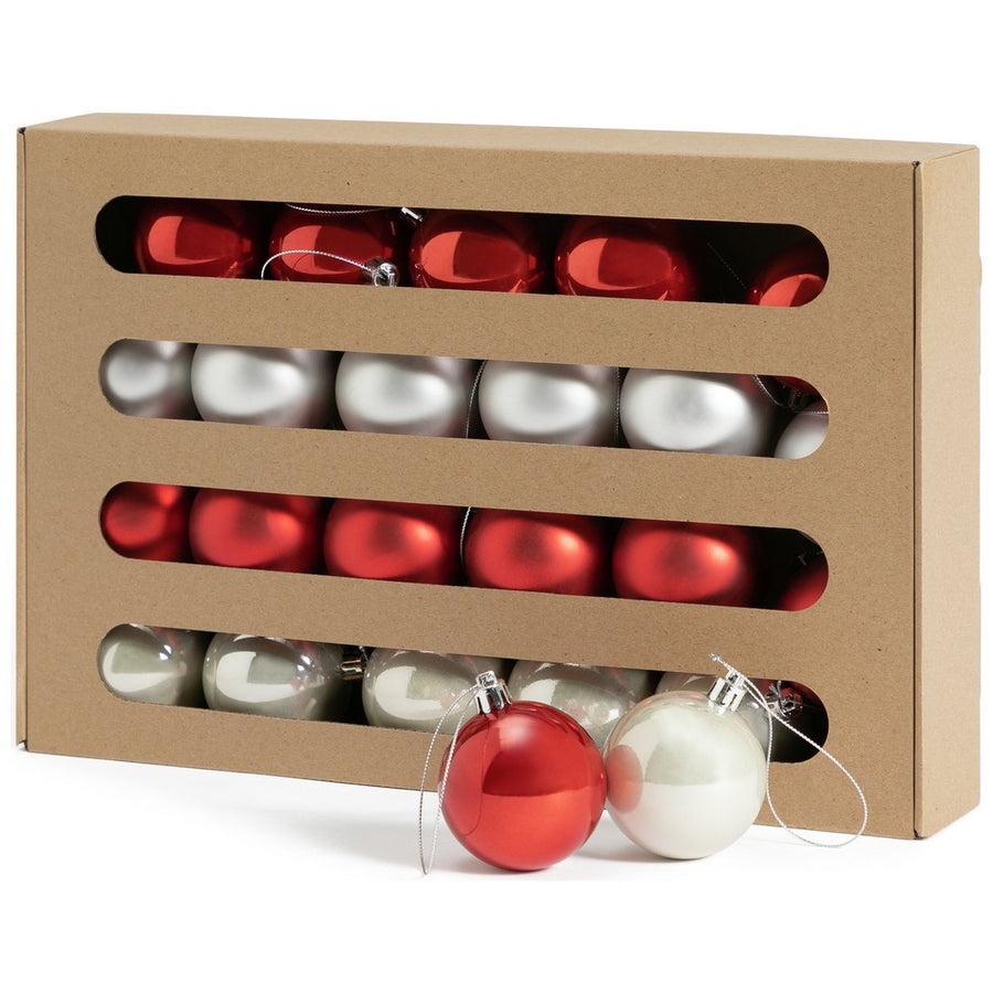 Home Pack of 24 Christmas Baubles - Red & Silver