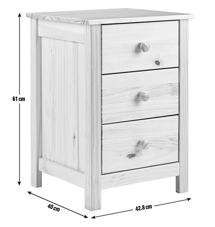 Home Scandinavia 3 Drawer Bedside Table - White