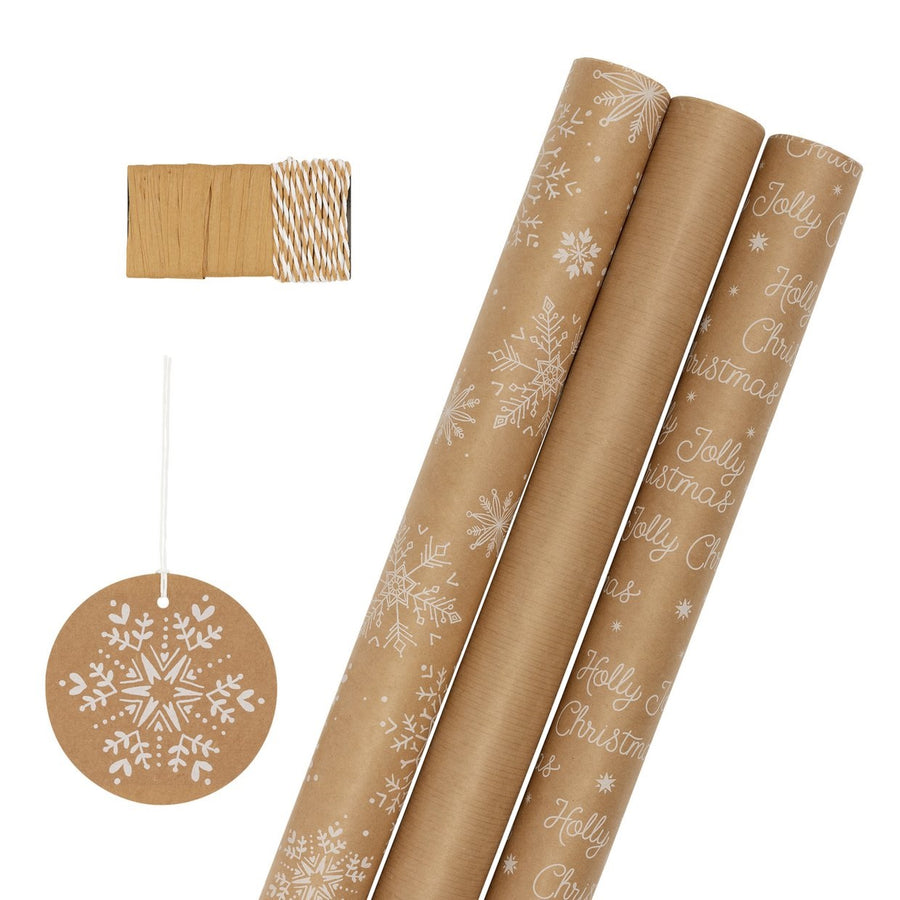 3 Roll Snowflake Kraft Wrapping Paper Set