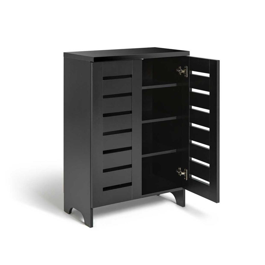 Home Slatted Shoe Cabinet - Black