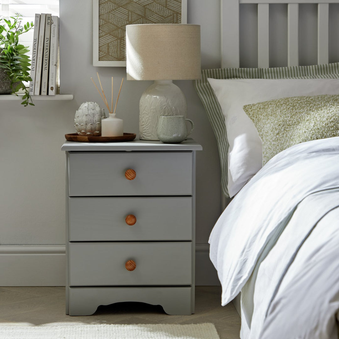 Home Nordic 3 Drawer Bedside Table - Grey