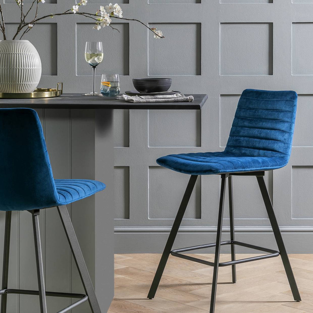 Home Keaton Velvet Counter Bar Stool - Dark Blue