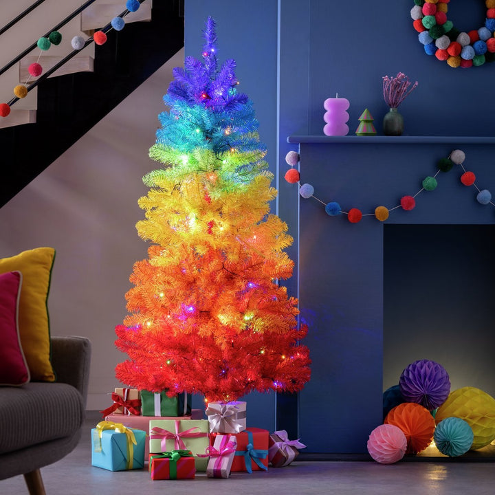 Home 5ft Slim Christmas Tree - Rainbow