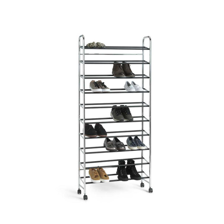 Home 10 Shelf Rolling Shoe Storage Rack - Chrome