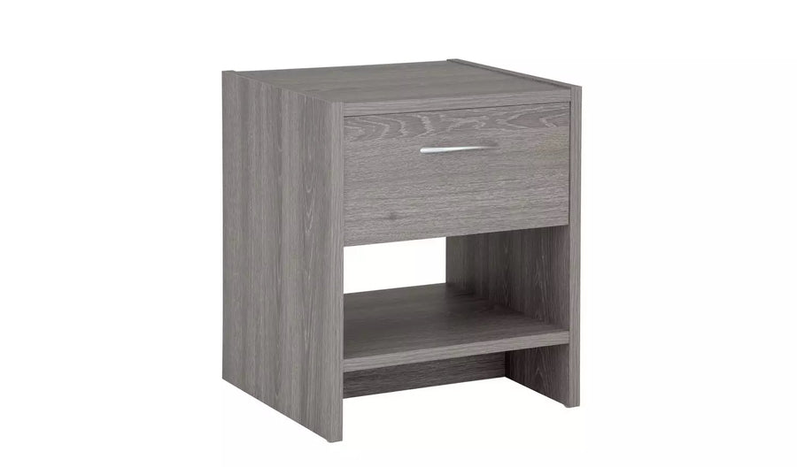 Home Seville 1 Drawer Bedside Table - Grey Oak Effect