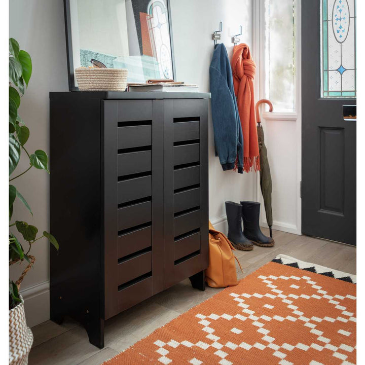 Home Slatted Shoe Cabinet - Black