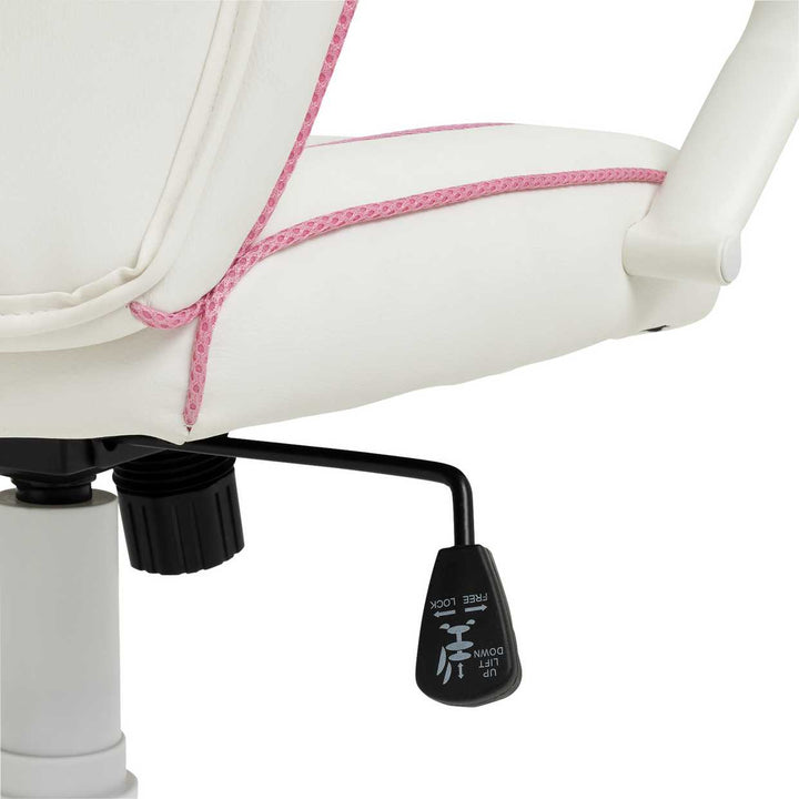 Home Faux Leather Mid Back Gaming Chair - White & Pink