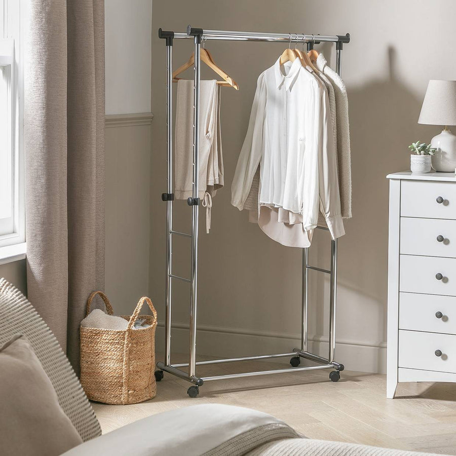 Home Heavy Duty Double Clothes Rail - Chrome and Black