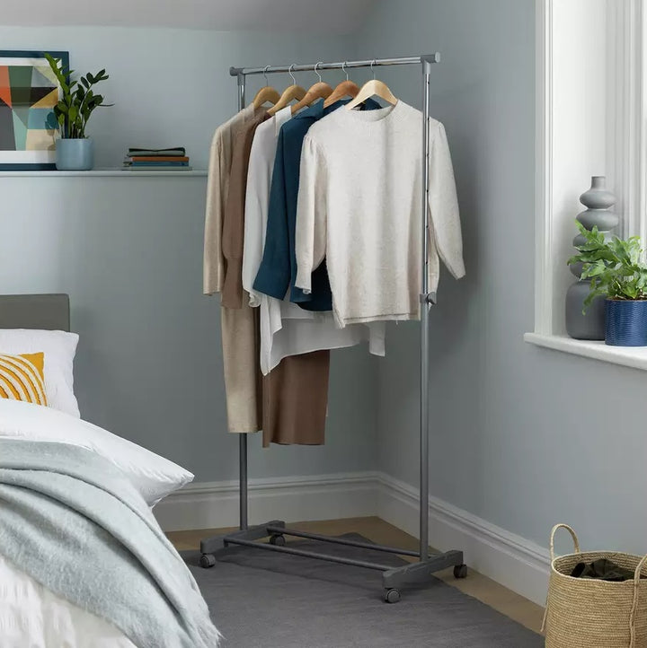 Home Single Clothes Rail - Grey And Chrome