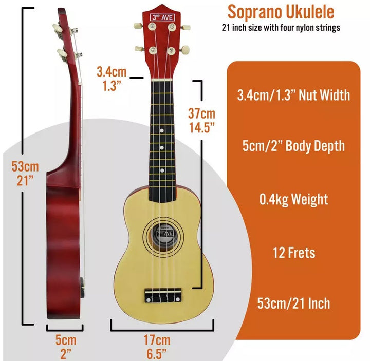 3rd Avenue Soprano Ukulele 21-Inch Beginner Pack - Natural