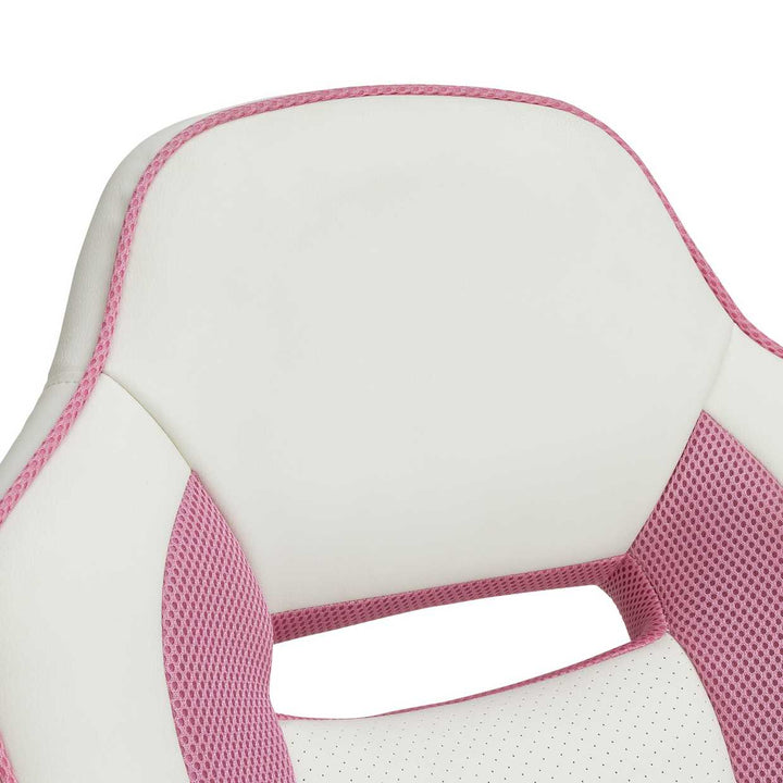 Home Faux Leather Mid Back Gaming Chair - White & Pink