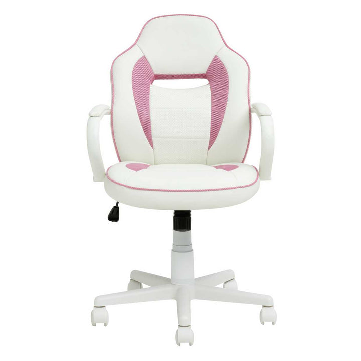 Home Faux Leather Mid Back Gaming Chair - White & Pink