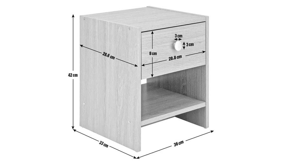 Home Seville 1 Drawer Bedside Table - Grey Oak Effect