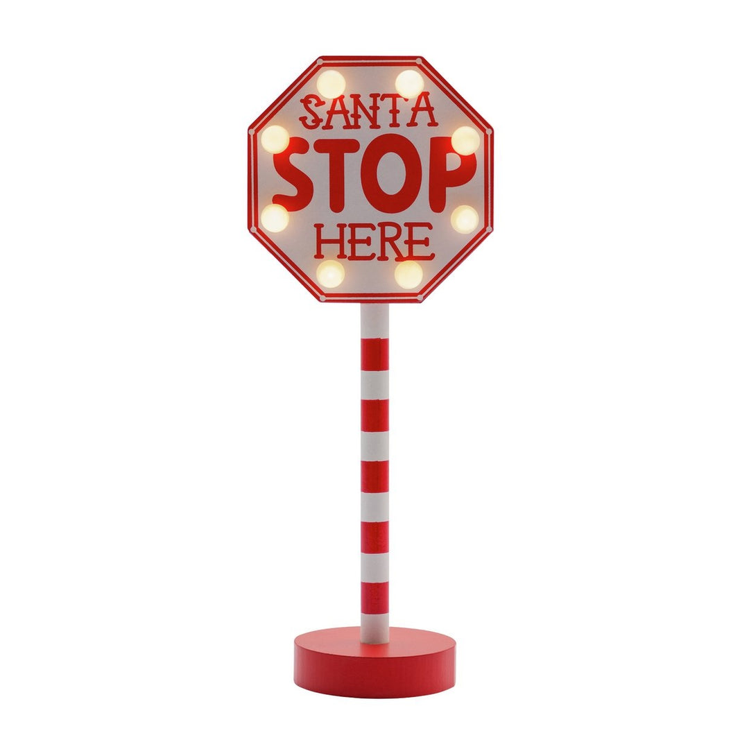 Home LED Santa Stop Here Sign - Red & White