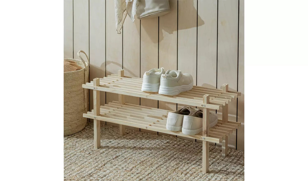 Home 2 Shelf Stackable Shoe Rack - Solid Pine