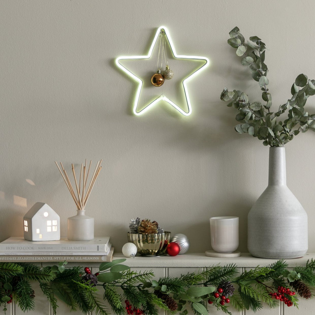 Home Battery White Neon Star Shaped Christmas Light Decoration