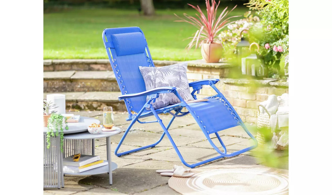 Home Folding Metal Zero Gravity Sun Lounger - Blue